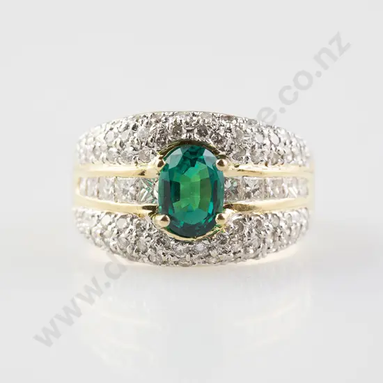 18ct 113stone Synthetic Emerald & Diamond Cluster Band