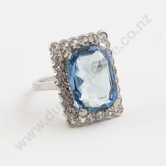 All Platinum 27stone Aquamarine & White Spinel Cluster Ring