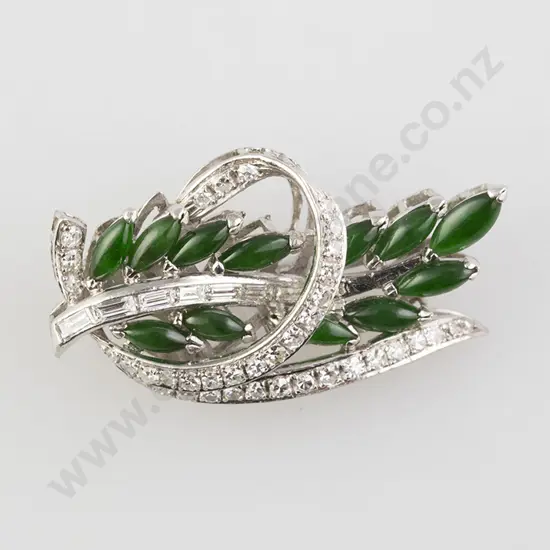 All Platinum Jade & Diamond Spray Brooch