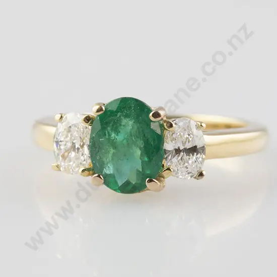 18ct Three Stone Emerald & Diamond Bridge Ring
