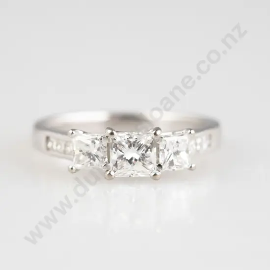 18ct White Gold Three Stone Diamond Bridge Ring