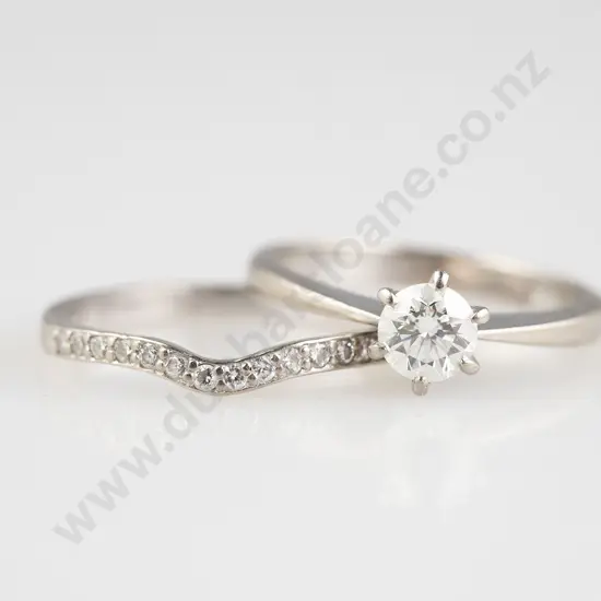 18ct White Gold Solitaire Diamond Ring & Band