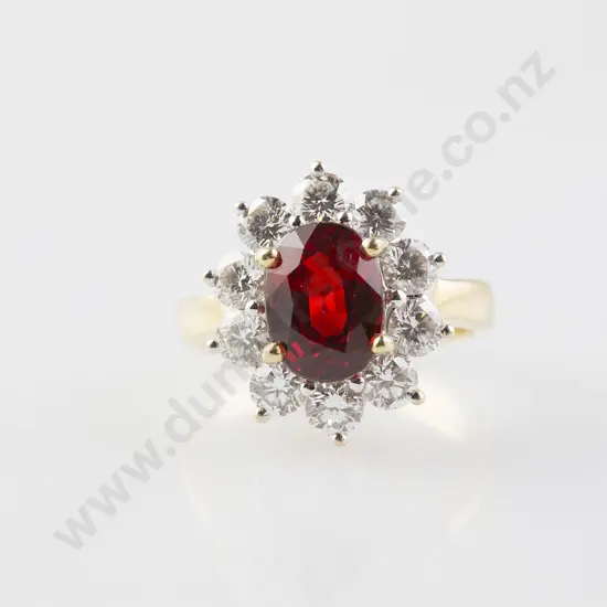 18ct Eleven Stone Red Sapphire & Diamond Cluster Ring