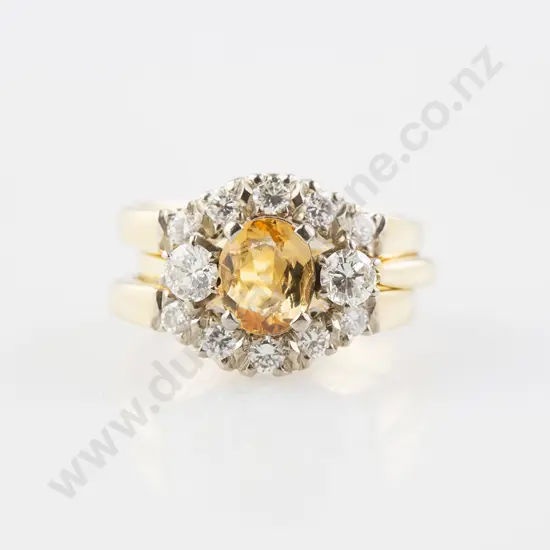 18ct Three Stone Golden Topaz & Diamond Bridge