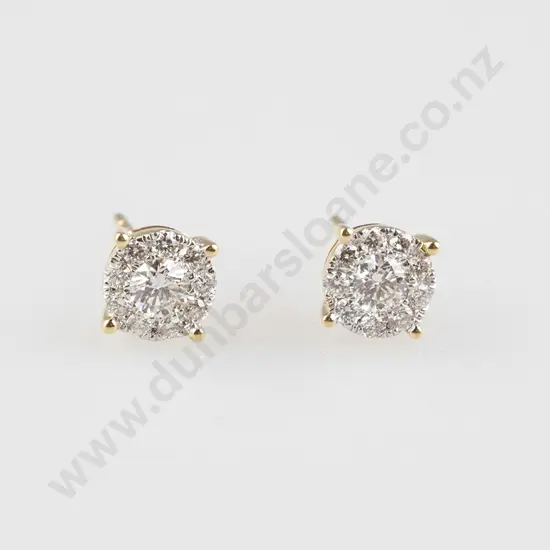 Pair 18ct Diamond Cluster Stud Earrings