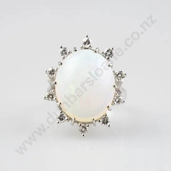 14ct White Gold 11stone Opal & Diamond Cluster Ring