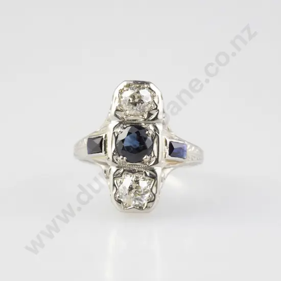 18ct White Gold Three Stone Sapphire & Diamond Dress Ring