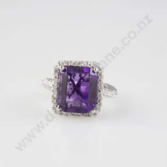 18ct White Gold 49stone Amethyst & Diamond Cluster Ring