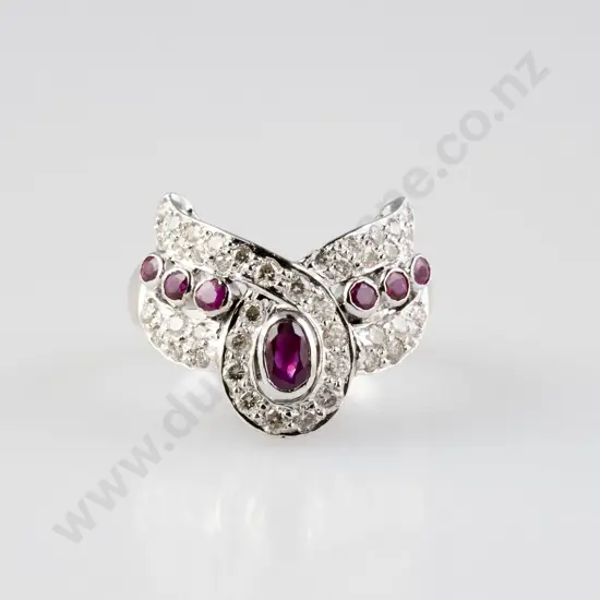 18ct White Gold 49stone Ruby & Diamond Dress Ring