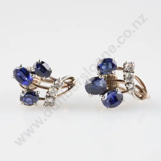 9ct Sapphire & White Crystal Spray Earrings