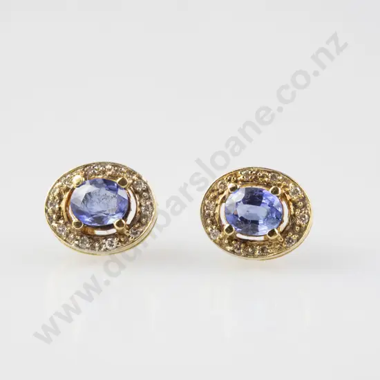 Pair 18ct Sapphire & Diamond Cluster Earrings