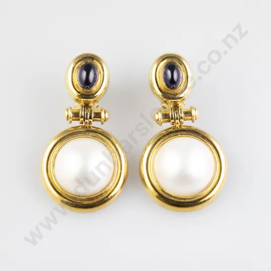 18ct Mabe Pearl & Sapphire Pendant Earrings