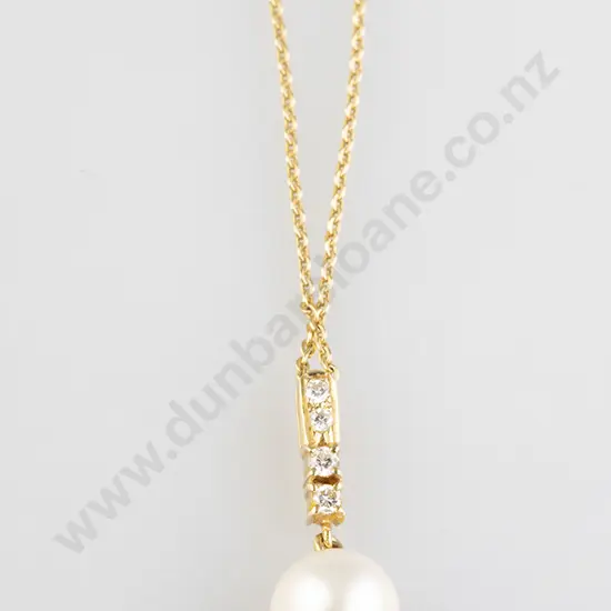18ct Mikimoto Single Cultured Pearl and Diamond Pendant