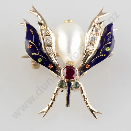 14ct Enamel & Gem Set Bug Brooch