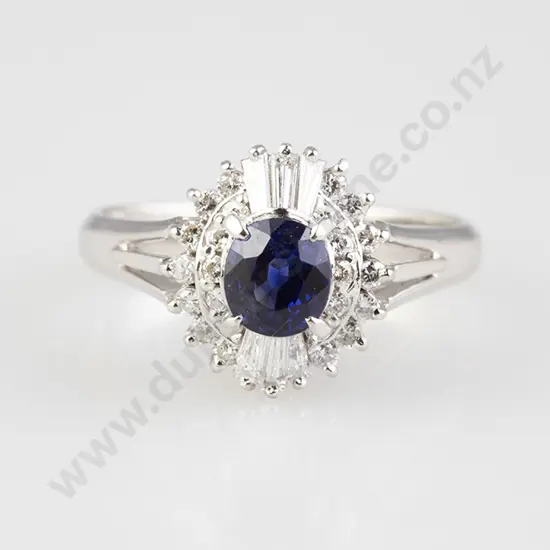 All Platinum 33stone Sapphire & Diamond Cluster Ring