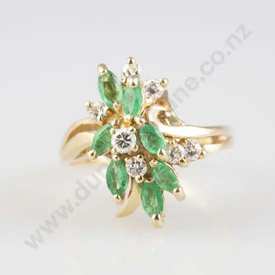 14ct 14stone Emerald & Diamond Cluster Ring