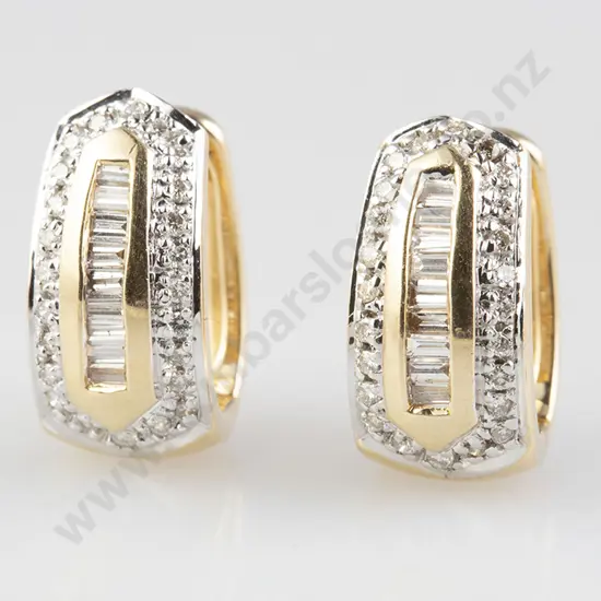 Pair 14ct Diamond Hoop Earrings