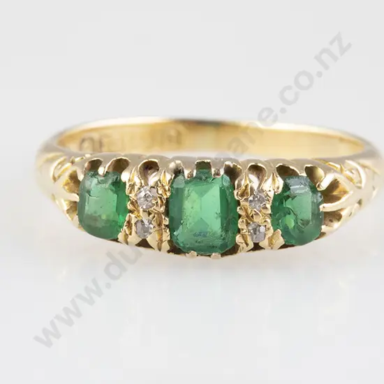 Victorian 18ct Three Stone Imitation Emerald Bridge Ring