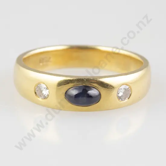 18ct Three Stone Cabochon Sapphire & Diamond Band Ring