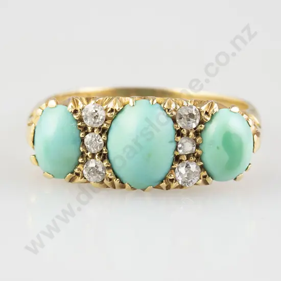Victorian 18ct Three Stone Turquoise Bridge Ring