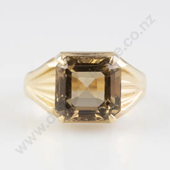 14ct Gents SIngle Smokey Quartz Dress Ring