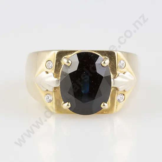 14ct Single Stone Sapphire Gents Dress Ring