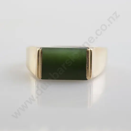9ct Gents Single Greenstone Panel Ring