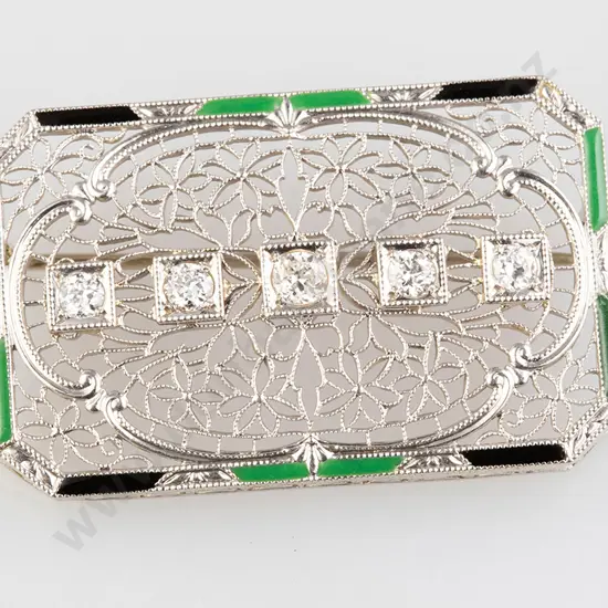 14ct White Gold Five Stone Diamond Filigree Brooch