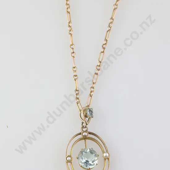 Edwardian 9ct Pearl & Topaz Circlet Pendant