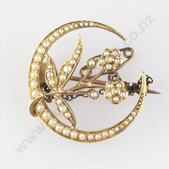 Edwardian 15ct Floral Crescent Brooch