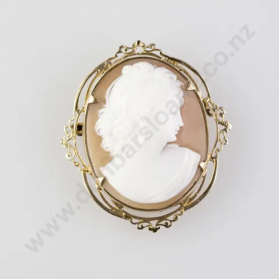 9ct Framed Portrait Cameo Brooch