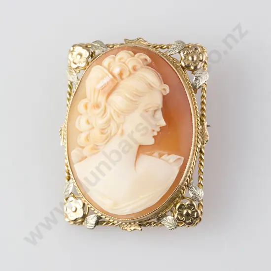 9ct Framed Portrait Cameo Brooch