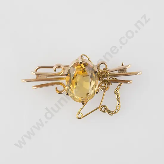 15ct Single Citrine Bar Brooch