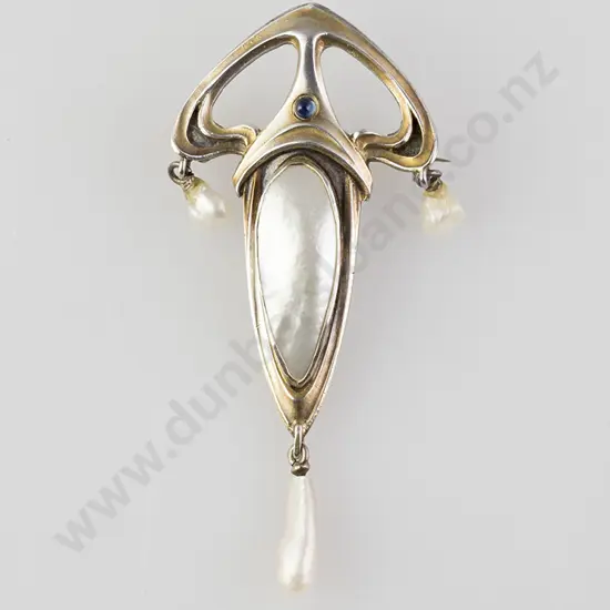 European .900 Silver Pearl Art Nouveau Brooch