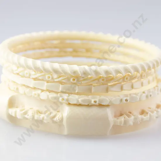 Five Carved Ivory Bangles