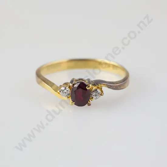 14ct Three Stone Ruby & Diamond Bridge Ring
