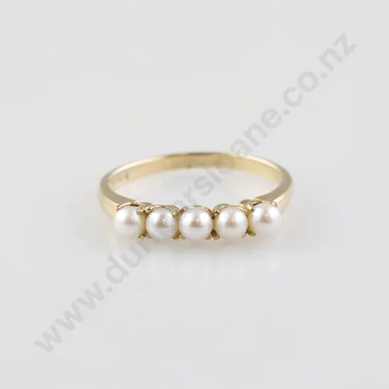 14ct Five Full Round Cultured Pearl Bridge Ring