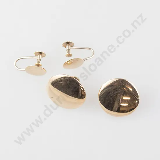 Two Pair 9ct Plain Dome Stud Earrings