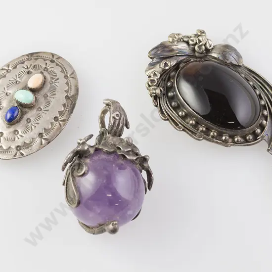 Silver Amethyst Pendant with two .925 silver brooches
