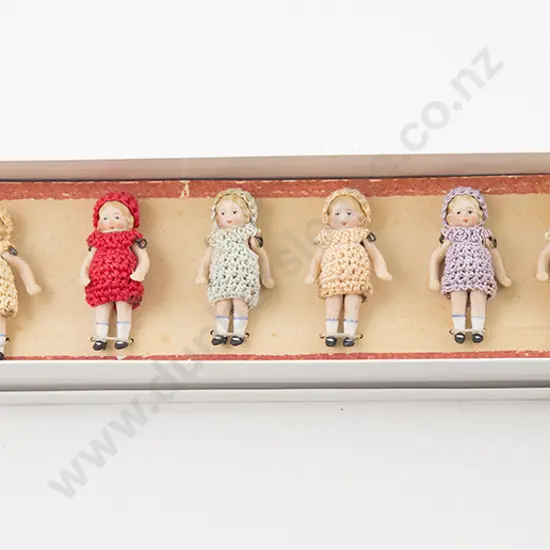 Original Carded Six Tiny German All Bisque Dolls