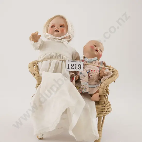 Two German Painted Bisque Character Baby Dolls