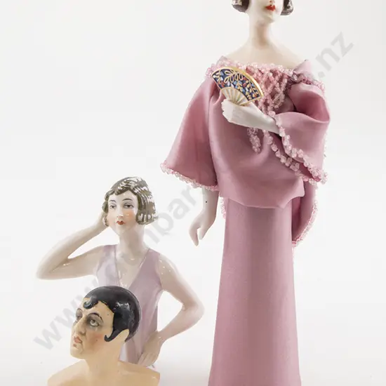 Wax Over Composition & Two China Half Head Dolls