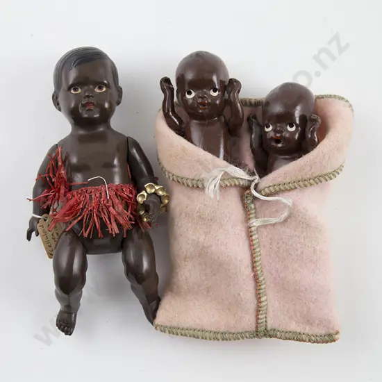 Pair Unmarked All Black Composition Baby Dolls