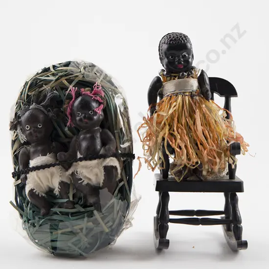 Pair Unmarked All Black Bisque Baby Dolls