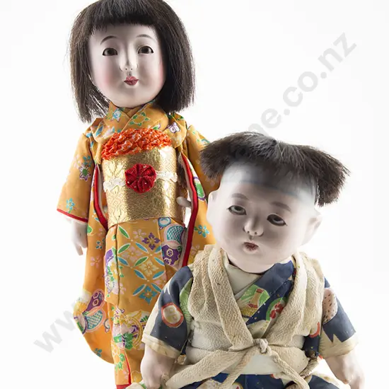 Two Japanese Itchimatsu Composition Dolls