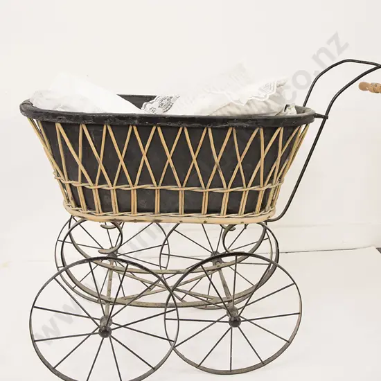 Vintage Cane and Iron Dolls Pram