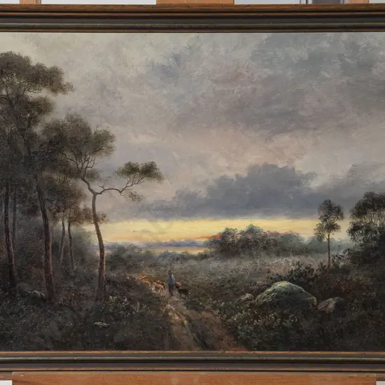 T R Attwood - Shepherd Herding Flock at Dusk