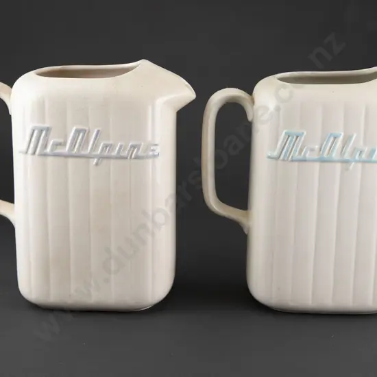 Two Crown Lynn White McAlpine Refrigerator Jugs