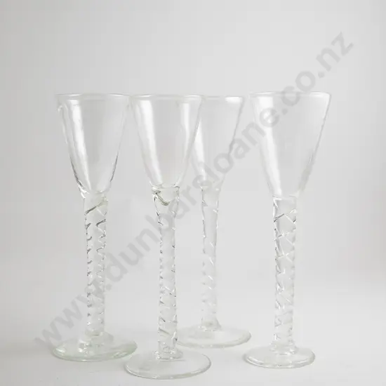 Four Katie Brown twist stemmed glasses