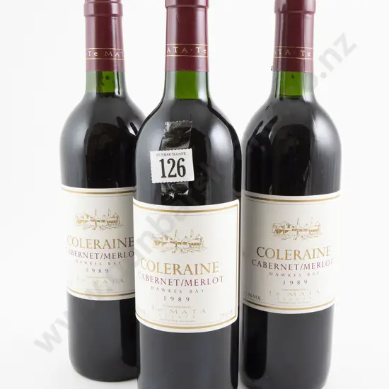 3 bottles Te Mata Estate Coleraine Cabernet/Merlot 1989